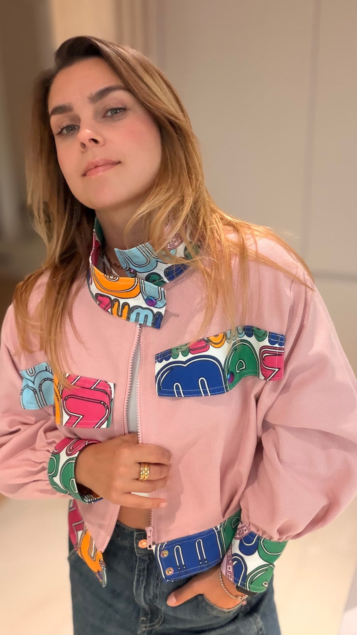 Skladom - Pink Letters Jacket krátka