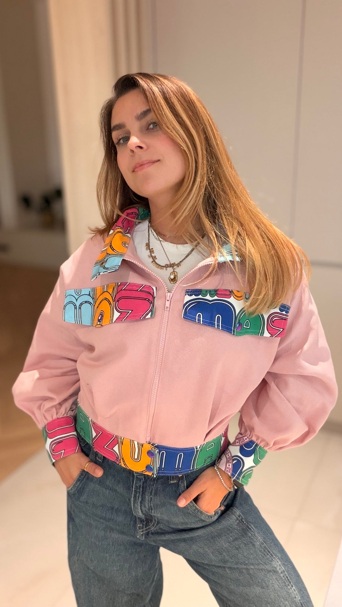 Skladom - Pink Letters Jacket krátka