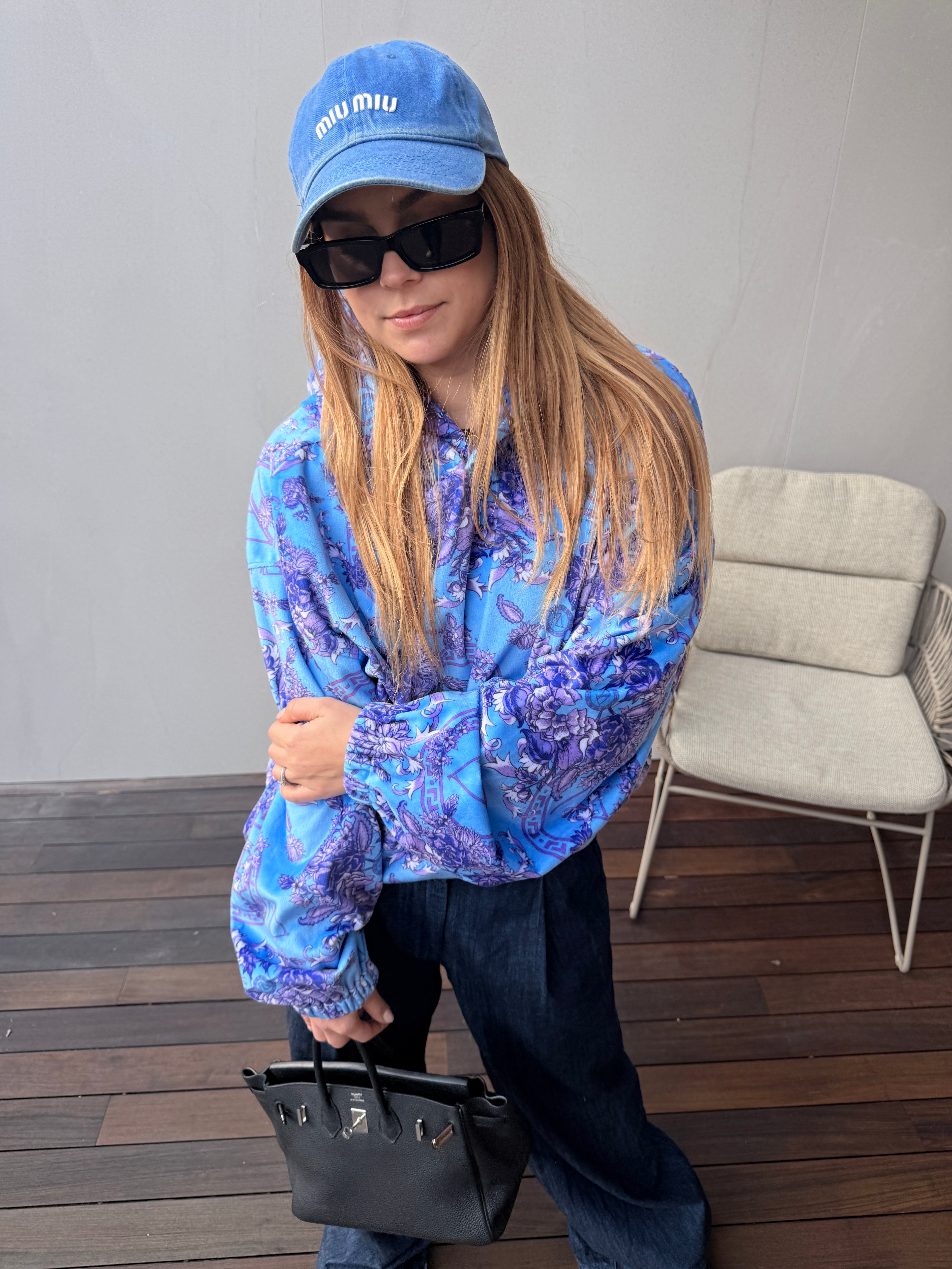 Flower Blue hoodie S/M