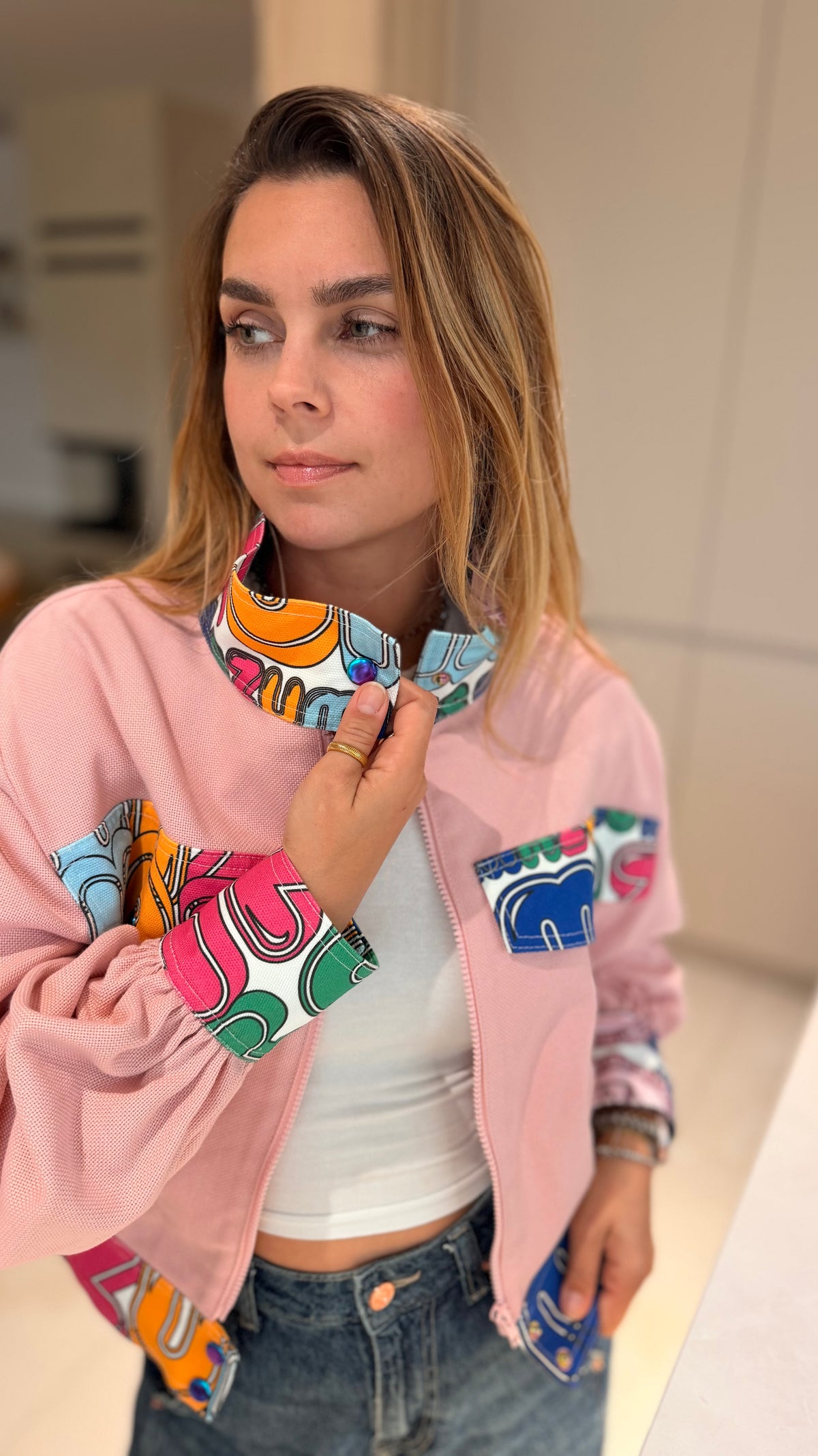 Skladom - Pink Letters Jacket krátka