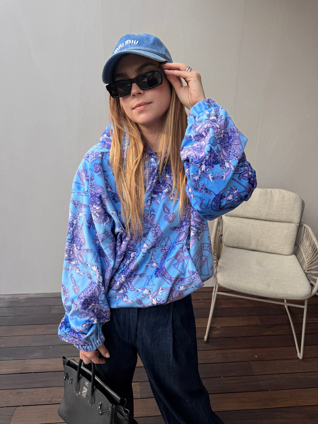 Flower Blue hoodie S/M