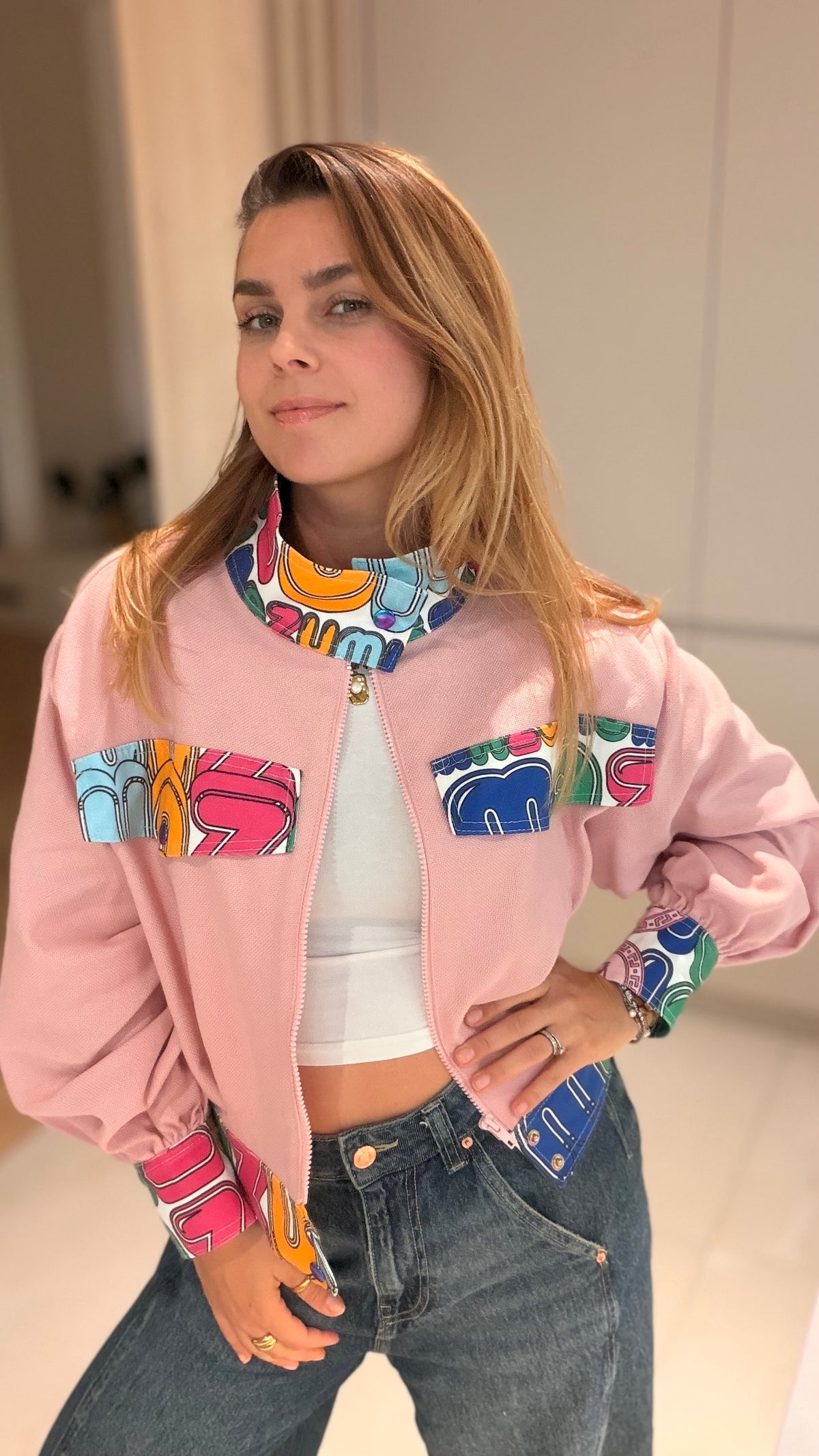 Skladom - Pink Letters Jacket krátka