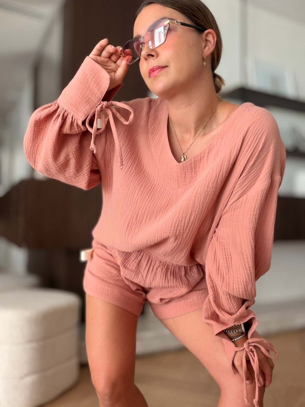 Mušelín short Set old Pink